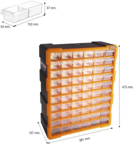Clear Plastic Box 60 Drawers Organizer Drawer Set 38L x 16D x 47.5H cm