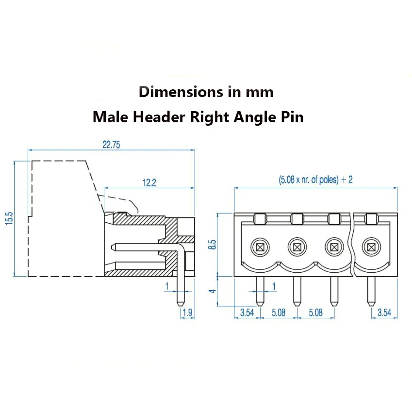 Pluggable Terminal Block 2 Pin KF2EDGR-5.08-2P Right Angle 5.08mm (Rozetta Plug-in) 2 8585