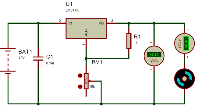 Circuit using LM317 Variable voltage regulator