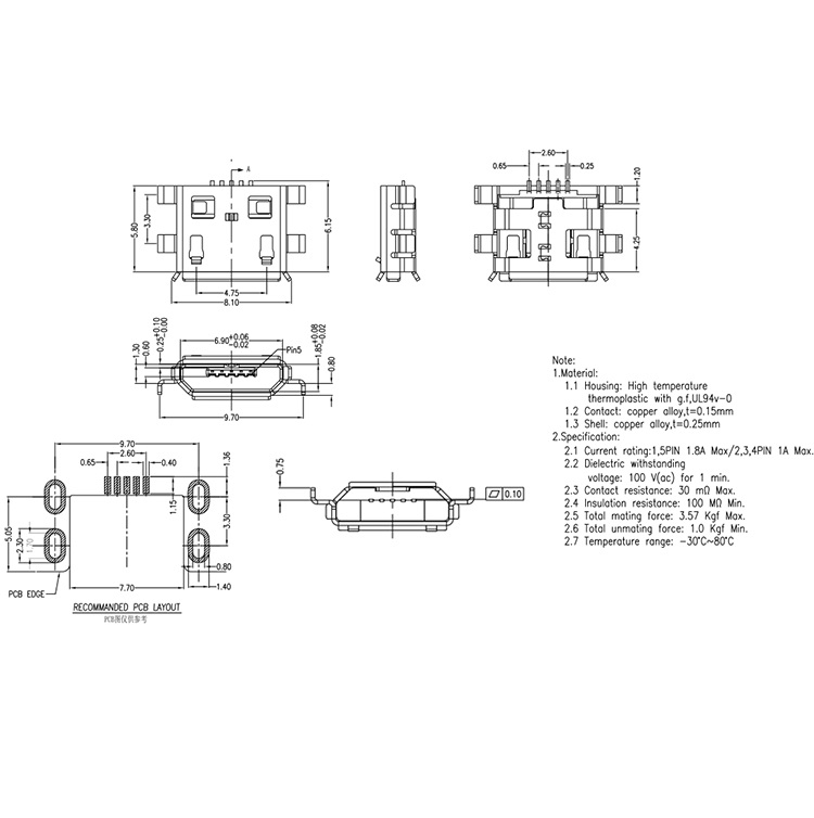 Micro USB 2.0 B type 5 Pin Connector 3Pcs 2