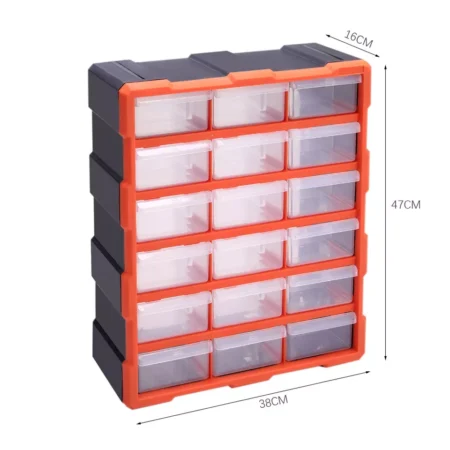 Organizer Drawers Clear Plastic Box 18 Drawers 48.5 x 38.5 x 16 cm