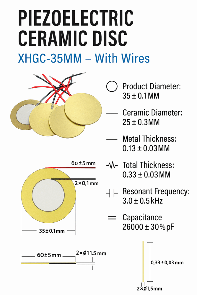 Piezo Element Piezoelectric Sensor Detect Vibration or a Knock 35mm with Cable