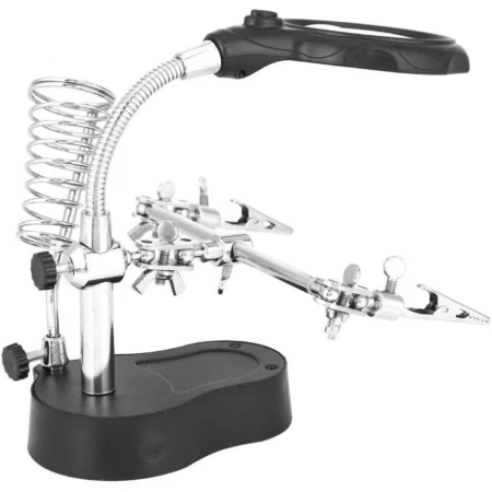 TE-801 LED Helping Hand Magnifier with Soldering Iron Stand and PCB Holding Clips 35X 12X w/ 2-LED Light