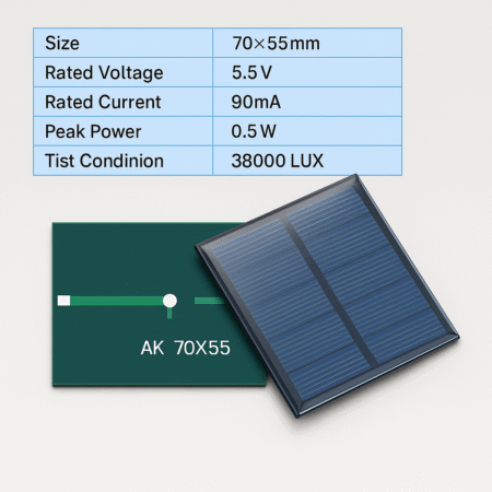 Mini Solar Panel 5.5V 90mA — 70×55mm, 0.5W Micro Module for DIY & IoT