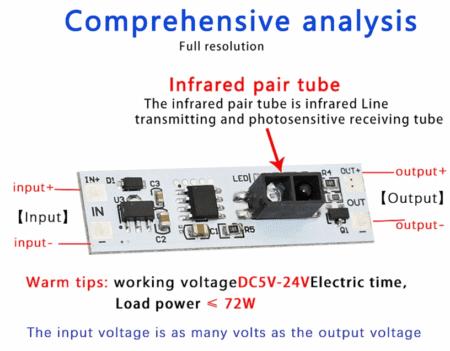 36W 3A Short Distance IR Hand Sweep ON-OFF Sensor Module