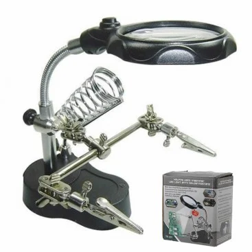 TE-801 Multi-function LED Magnifier PCB Soldering iron Stand Holder Table Magnifying glass 35X 12X w/ 2-LED Light