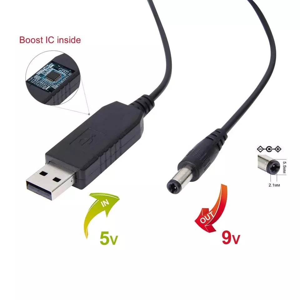 5V USB Power Cable to 9V Male Adapter Jack 5.5×2.1mm DC-DC 5V to 9V Converter Step Up