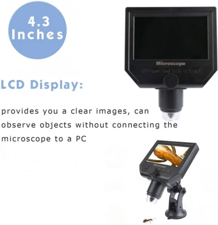 Portable 3.6MP Digital Microscope with 4.3 Inch HD LCD Display and 1-600X Zoom