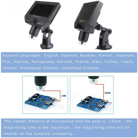 Portable 3.6MP Digital Microscope with 4.3 Inch HD LCD Display and 1-600X Zoom