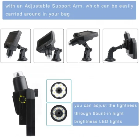 Portable 3.6MP Digital Microscope with 4.3 Inch HD LCD Display and 1-600X Zoom