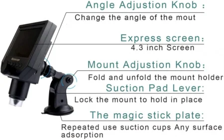 Portable 3.6MP Digital Microscope with 4.3 Inch HD LCD Display and 1-600X Zoom