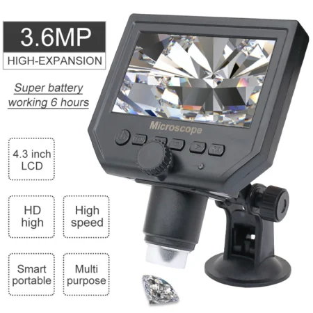 Portable 3.6MP Digital Microscope with 4.3 Inch HD LCD Display and 1-600X Zoom