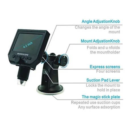 Portable 3.6MP Digital Microscope with 4.3 Inch HD LCD Display and 1-600X Zoom