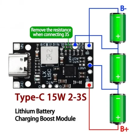 Type-C USB 2S-3S BMS 15W 8.4V 12.6V 1.5A Lithium Battery Charging Boost Module With Balanced Support Fast Charge IP2326