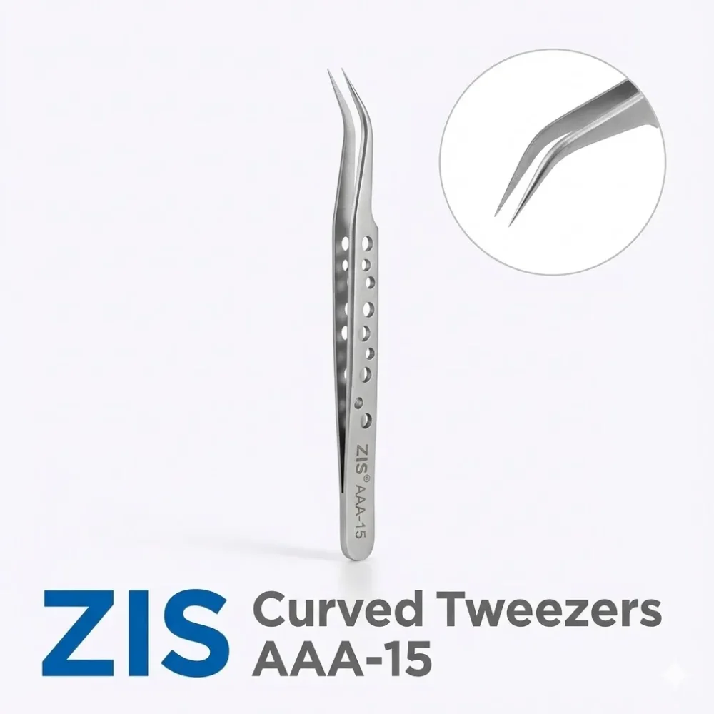 ZIS Anti-Static Stainless Tweezers Curved Tilted AAA-15