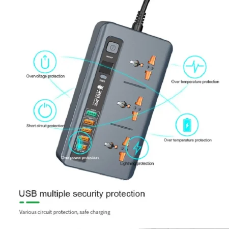 RELIFE RL-316D QC 3.0 Intelligent Timing Control Switch Socket 3 Power Strip 5 USB Fast Charging