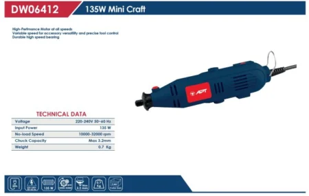 APT DW06412 135W Variable Speed Mini Craft Rotary Tool Kit – 192 Accessories
