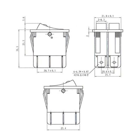 Dual Rocker Switch Dual SPST ON/OFF Switch 15A/250V 20A/125V AC 6Pin