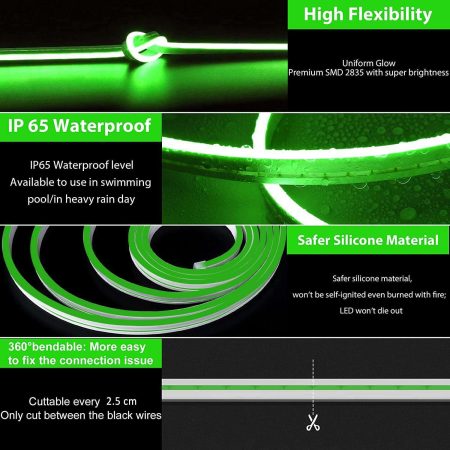 5M Neon Light Dance Party Decor Light Neon LED Lamp Flexible EL Wire Rope Tube Waterproof LED Strip GREEN