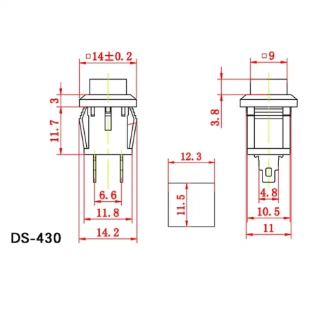 Push Button Momentary Switch Square Shape 2 Pin DS-430