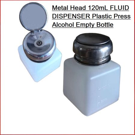 Metal Head 120mL FLUID DISPENSER Plastic Press Alcohol Empty Bottle For Soldering Repair Tools Solvent Pump Flux Liquid PCB Cleaner Thinner Bottle
