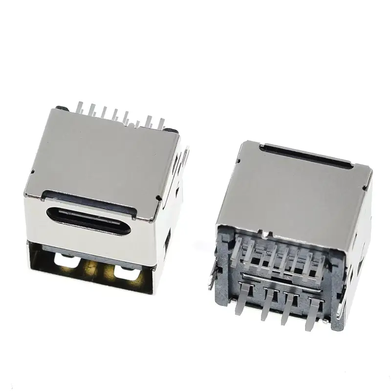 Type-C Dual USB Jack 90 Degree USB Connector Female 4 Straight Feet Female Socket PD Quick Charger For Car