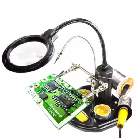 TE-802 LED Helping Hand Soldering Station with Magnifying Glass, PCB Clips, Soldering Iron Holder and Solder Wire Stand