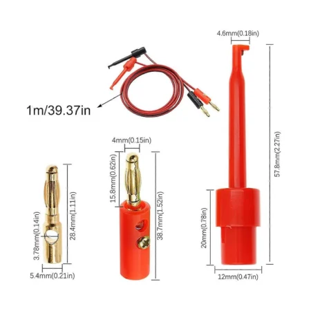 4mm Banana Plug to Hook Test Lead Cable 1 Meter – Red & Black Pair