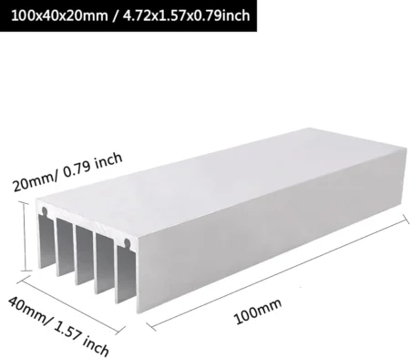 Aluminium Heat sink Heatsink 6 Fins (100 x 40 x 20 mm) White