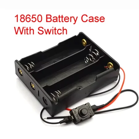 18650 Battery Case Holder 3 cells With Switch Black Plastic Storage Box Case Holder For Battery 3 x 18650 Cell Box, Without Cover