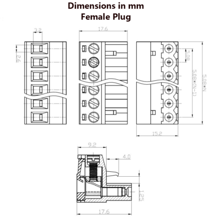 Pluggable Terminal Block 2-Pin KF2EDGV-5.08-2P Straight 5.08 mm (Rozetta Plug-in, Straight Header)
