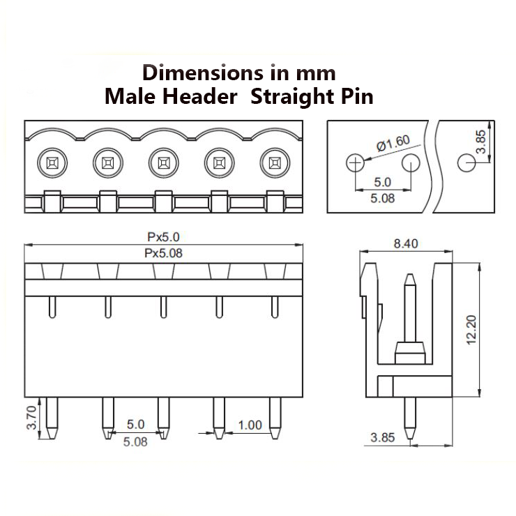 Pluggable Terminal Block 2-Pin KF2EDGV-5.08-2P Straight 5.08 mm (Rozetta Plug-in, Straight Header) 2 c525 1