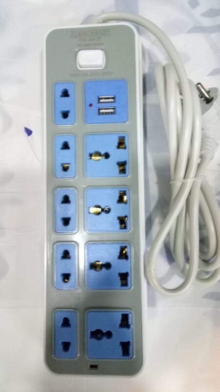 Power Strip with 9 Outlets & 2 USB Ports – 2m Cable, 2500W