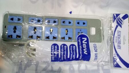 Power Strip with 9 Outlets & 2 USB Ports – 2m Cable, 2500W