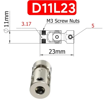 D11L23 Universal Joint Coupling – Stainless Steel – 3.17mm to 5mm Shaft