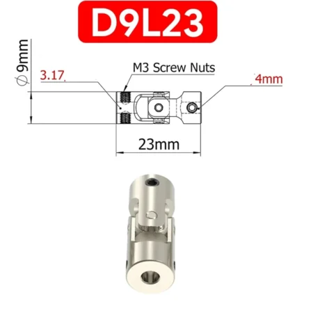 Universal Joint Coupling D9L23 – 3.17mm to 4mm Shaft – Stainless Steel