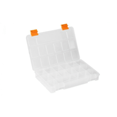 MANO S-ORG-9 Small Parts Organizer Box – 15-Slot Transparent Plastic Case 9”