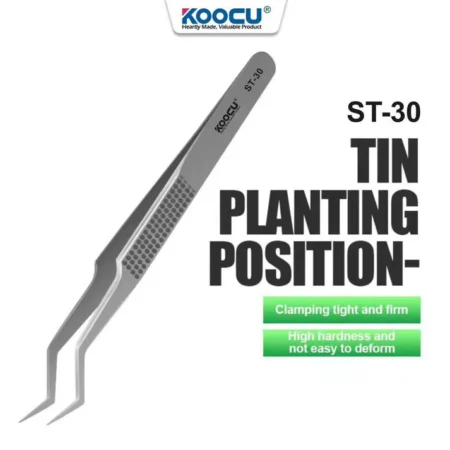 KOOCU ST-30 Non-Magnetic Stainless Steel Curved Tweezers – Precision SMD & PCB Repair Tool