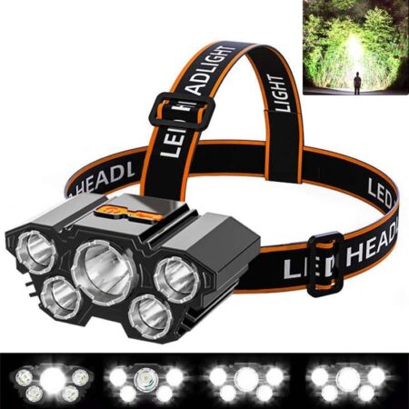 USB Rechargeable LED Headlamp Flashlight - 4 Mode, 5 LED L-T21