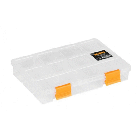 MANO S-ORG-9 Small Parts Organizer Box – 15-Slot Transparent Plastic Case 9”
