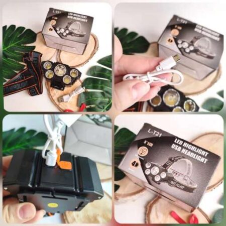 USB Rechargeable LED Headlamp Flashlight - 4 Mode, 5 LED L-T21