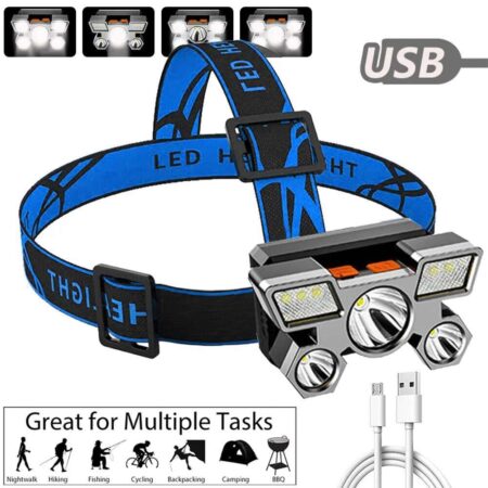 USB Rechargeable Headlamp Flashlight – 5 LED, 4 Modes