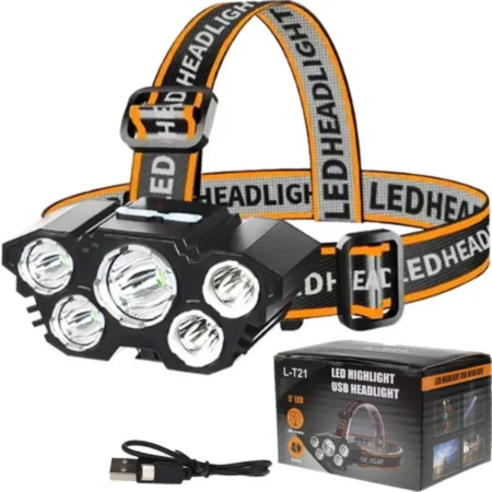 USB Rechargeable LED Headlamp Flashlight - 4 Mode, 5 LED L-T21