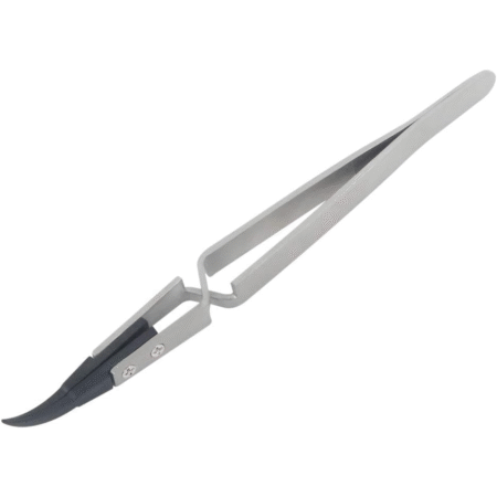 ST-15 Reversed Action Tweezer with Curved Black Ceramic Tip and Stainless Steel Body
