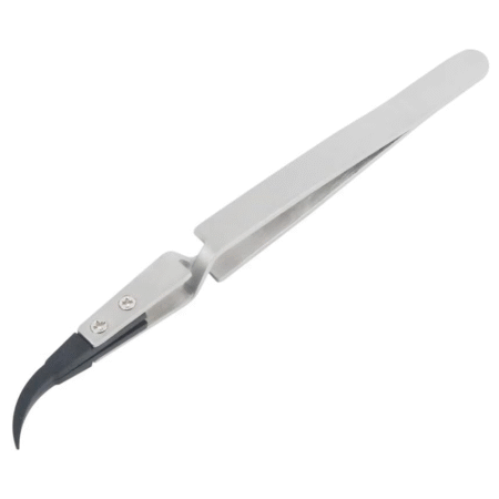 ST-15 Reversed Action Tweezer with Curved Black Ceramic Tip and Stainless Steel Body