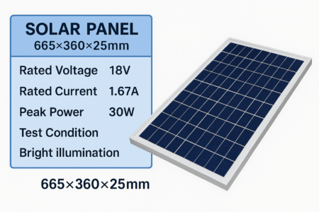 18V 30W Solar Panel 665×360×25mm (≈1.67A) — Framed PV Module for 12V Systems, LED Signage & Outdoor IoT