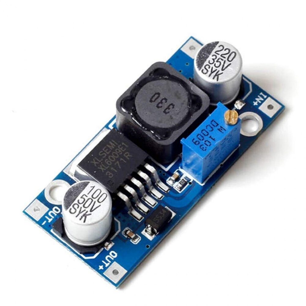 XL6009E1 boost converter module angled view