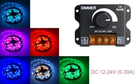 LED Dimmer DC 12–24V 30A (Single-Color PWM, Knob Control, Metal Housing)