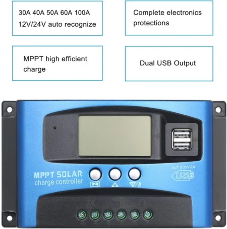 MPPT Solar Charger Controller 40A 12V/24V — Dual USB 5V/2A