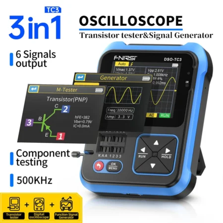 FNIRSI DSO-TC3 3-IN-1 Handheld 500KHz 10MS/s Digital Oscilloscopes Signal Generator Transistor Tester
